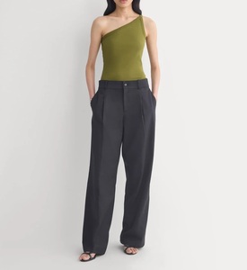 Women's Asymmetric 100% Cotton Knitted Rib Textured <b>One</b> Shoulder Tank <b>Top</b> Solid Deep Green Color Breathable Quick Dry - Product Image 5