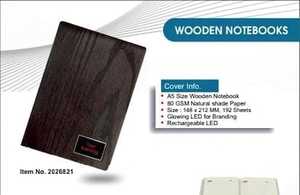 Premium <b>A5</b> Wooden Cover Notebook with Rechargeable LED Logo | 192 Pages | Executive Business <b>Diary</b> Luxury Wooden Hardcover <b>Diary</b> - Product Image 2