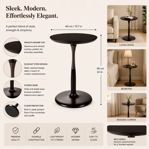 Modern <b>Round</b> Pedestal Side <b>Table</b> with Minimalist Black Finish | Contemporary Accent End <b>Table</b> for Living Room, Bedroom, Sofa - Product Image 2