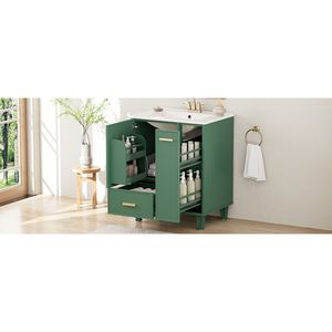 Mobile bagno in legno massello da 24 pollici con telaio in MDF, lavabo, ripiano portaoggetti, cassetto profondo e mobiletto a 2 livelli con cestello estraibile - Product Image 3