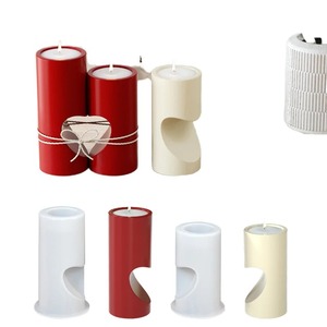 Ensemble de bougeoirs colonnes rouge, blanc et crème pour décoration de mariage et de maison - Product Image 1