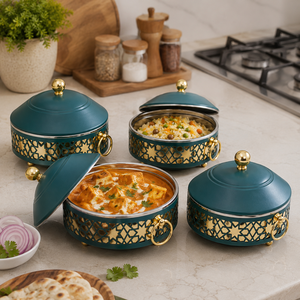 Ensemble de casseroles en acier inoxydable de qualité supérieure à double paroi isolées avec poignées dorées |   Bols de service de qualité alimentaire pour la cuisine et la salle à manger à domicile - Product Image 3