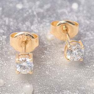 925 Sterling <b>Silver</b> Gold Plated Natural Zircon <b>Stud</b> Earrings Art Deco Design Nickel-Free Women's Jewelry for Engagement Gift - Product Image 1