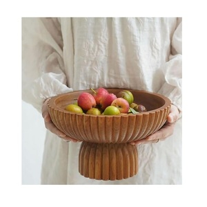 Cuenco Elevado de Madera Maciza para Mesa de Comedor, Ideal para Servir Frutas, Bocadillos y Dulces, y Crear Atractivos Centros de Mesa - Product Image 5