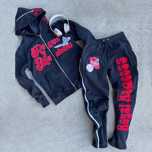 Custom Men Tracksuit Set Oversized Casual Streetwear <b>Distressed</b> Full Zip DTG Plus Size Winter Fashion Printed Hooded Reversible - Product Image 4