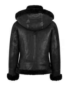 Veste en cuir pour femme, de qualité supérieure, sur mesure, élégante, imprimée, pour l'hiver, avec col à capuche, couleur noire unie, 2026 - Product Image 2