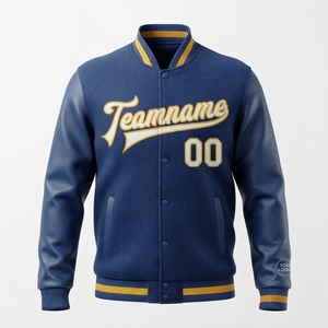 Chaqueta Varsity Azul para Hombre, con Mangas de Cuero PU, Nombre del Equipo Bordado, Logotipo 00 en la Parte Delantera, Estilo Preppy, Ropa Casual de Otoño - Product Image 4
