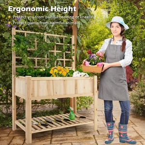 Jardinera Elevada de Madera con Enrejado, Cercado y Puertas para Huerto Elevado - Product Image 2