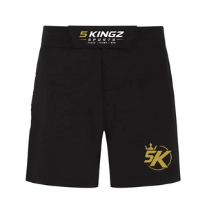 Shorts de MMA noirs pour femmes 5 Sports avec logo et bordure rose, anti-humidité, coupe classique - Product Image 4