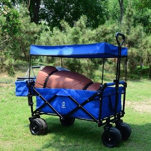 Carrello Pieghevole Robusto con Tettuccio Rimovibile, Ruote Grandi da 4 Pollici per Tutti i Terreni, Freno e Maniglia Regolabile per Uso in Spiaggia - Product Image 4