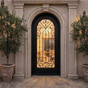 Traditional rust-resistant wrought iron entrance gate for outdoor use, easy to assemble,featuring exquisite arched glass inserts - Product Image 3