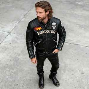 Chaqueta de Cuero Genuino para Hombre, Chaqueta de Motociclista a la Moda, Chaqueta de Cuero Gruesa y Cálida para Invierno - Product Image 3