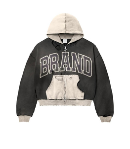 Sudadera con Capucha Extra Grande con Cierre, Logotipo de Marca Personalizado en Aplique, Bolsillo, Corte Recortado, Unisex, Tejido French Terry, Sudadera con Capucha para Hombre - Product Image 1