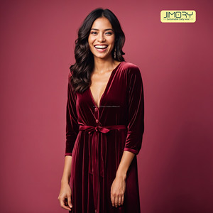 JE2057 Women's Children's 2025 Eco-Friendly Custom Clothing Wholesale Solid <b>Velvet</b> Cardigan <b>Dress</b> Plus Size <b>UK</b> Collection - Product Image 2