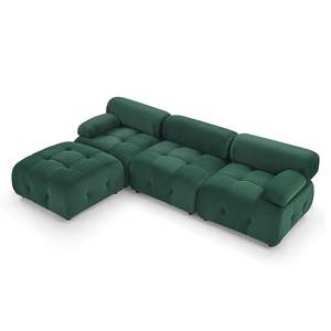 Divano Componibile in Velluto Verde con Bottoni Trapuntati, Combinazione Fai-da-Te Reversibile a Forma di L con Pouf per Soggiorno - Product Image 4