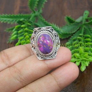 Top Quality Purple Copper Turquoise <b>Ring</b> 925 Sterling <b>Silver</b> <b>Statement</b> <b>Ring</b> Handmade Designer Gemstone <b>Ring</b> Boho Jewelry Gift - Product Image 4