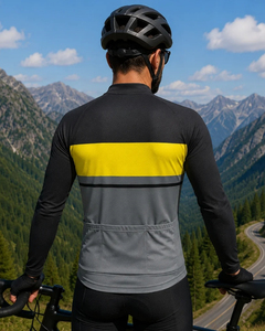 <b>Men's</b> <b>Long</b> <b>Sleeve</b> <b>Cycling</b> <b>Jersey</b> Black Gray Yellow Full Zip Front And Back View - Product Image 6