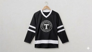 Navy Blue V-Neck Ice Hockey Jersey Printed Full Sleeve Striped Moisture Wicking Anti-Bacterial 100% Polyester Unisex Adult - Product Image 4