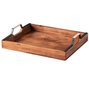 Bandeja de servir de madera con borde decorativo chapado en oro para el hogar, hotel, bandeja de servir de diseño, estilo único, bandeja de ratán hecha a mano. - Product Image 5