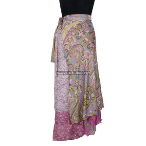 2026 Ethnic Reversible Two Layer Indian Vintage Silk Sari Magic <b>Wrap</b> <b>Skirt</b> 2 Layer Reversible Magic Silk Saris <b>Wrap</b> Long <b>Skirt</b> - Product Image 5