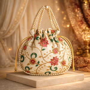Sacs Potli en Soie Indienne Faits Main, Sacs à Cordon, Cadeaux de Mariage, Brodés, Fantaisie, Légers, Vente en Gros - Product Image 4