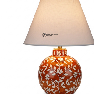 Lampe de table en incrustation d'orange de qualité supérieure |   Lampe de chevet design avec base à motif floral - Product Image 5