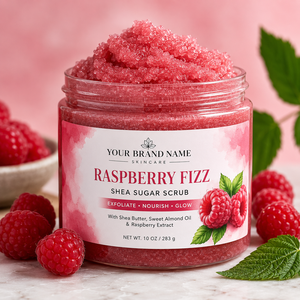 Wholesale Raspberry Fizz Shea Sugar <b>Scrub</b> Vegan Organic Exfoliating Hydrating <b>Body</b> Polish Private Label Skin Care Bulk Supplier - Product Image 1