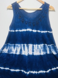Túnica sin mangas estilo bohemio para mujer, color azul oscuro, con cuello redondo y efecto tie-dye |   Vestido Casual Holgado de Verano con Corte Evase a la Moda - Product Image 5