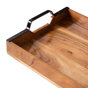 Elegante fiesta personalizada bandeja de servicio de madera bandeja hecha a mano de primera calidad mango de madera de Metal para comedor en casa, fiestas eventos especiales - Product Image 2