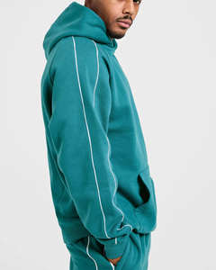 Conjunto Deportivo de Dos Piezas para Hombre, Sudadera con Capucha Extra Grande en Color Verde Azulado Intenso con Ribete, Ropa Deportiva Transpirable para Gimnasio - Product Image 5