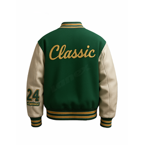 Veste universitaire tendance, écologique, imperméable, verte, avec lettres personnalisées et patchs brodés, streetwear unisexe, logo frontal - Product Image 2