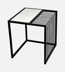 Mesa Auxiliar Cuadrada de Hierro Metálico Negro, Diseño Lineal Creativo para Sala de Estar, Muebles para el Hogar - Product Image 4