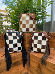 Designers de luxe 2025 véritable cuir de vachette frange bandoulière conceptions à carreaux avec sangles réglables sacs à bandoulière pour femmes de haute qualité - Product Image 4