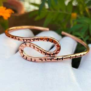 Abstract Wave Solid <b>Copper</b> Cuff <b>Bangle</b> Hand Carved Geometric Twisted Wristband Earthy Artisan Metal Jewelry Gift - Product Image 6