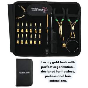 Kit d'outils pour extensions de cheveux dorées avec pinces à extensions de 5 pouces, outil de sertissage et de retrait de micro-perles, outil à crochet et 10 pinces de sélection - Product Image 5