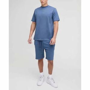 Mens Solid Color Summer <b>Set</b> Breathable 100% Cotton Streetwear Two Piece Outfit Crew Neck <b>Top</b> Drawstring <b>Shorts</b> Casual - Product Image 2
