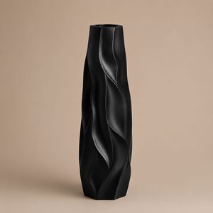 WAVE TEXTURED <b>DECORATIVE</b> <b>VASE</b> Black Ceramic <b>Vase</b> Irregular Shape Matt Finish Handmade Minimalist Tabletop <b>Decorative</b> <b>Vase</b> - Product Image 4