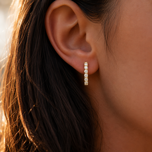 Premium Inside Out Hoop <b>Earrings</b> 14K Solid Gold Lab Grown Diamond VVS VS CVD HPHT Diamond Huggie Hoops Anniversary <b>Fine</b> Jewelry - Product Image 4