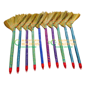 100% Natural Grass Broom Plastic Handle | Soft Flagged Bristle Sweeping <b>Brush</b> | Handmade Eco-friendly Lightweight <b>Dust</b> Broom | - Product Image 3