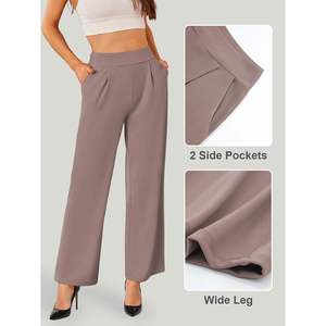 Pantalon de costume élégant pour femme, coupe large, plissé sur le devant, longueur complète, taille haute, idéal pour le bureau et les occasions formelles - Product Image 1