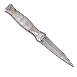Cuchillo Skinner Burraq Hecho a Mano con Acero de Damasco de 9 Pulgadas, Mango de Acero de Damasco de 2 mm de Grosor, Funda de Cuero para Uso en Exteriores - Product Image 2