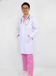 Bata Médica Blanca Minimalista con Cuello Alto, Túnica Profesional de Alta Gama para el Cuidado de la Salud, Elegante, de Manga Corta para Mujer - Product Image 4