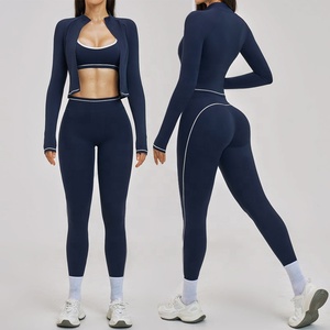 Wholesale Womens 3 Piece Yoga Set Jacket Slim Fit <b>Vest</b> Cropped Pants Sportswear Fitness Outfits Spandex Polyester Sports Wear - Product Image 1