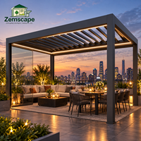 Pergola moderne minimaliste en aluminium avec stores latéraux coupe-vent pour espace de détente de jardin de villa privée