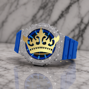 Reloj Deportivo de Lujo con Correa de Goma Azul, Caja y Bisel con Incrustaciones de Diamantes - Product Image 2