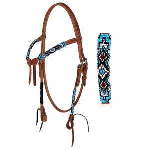Bridon en cuir perlé style western, réglable, motif turquoise, équipement d'équitation, fait main, pour ranch, rodéo et entraînement - Product Image 2