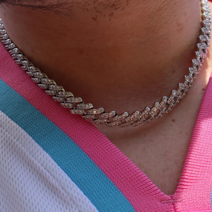 Men's Rhodium Plated 925 <b>Silver</b> <b>Choker</b> Necklace With Crystal Rhinestones Channel Set Link Chain Hiphop Style Everyday Wear - Product Image 3