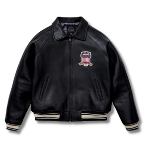 Chaqueta Bomber de Cuero Negra Premium "American Flight Icon" |   Parches de piel de vaca auténtica de primera calidad de la marca Avirex USA para uniformes de vuelo. - Product Image 2
