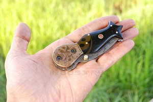 Cuchillo Plegable de Acero de Damasco Hecho a Mano con Mango de Cuerno de Búfalo, Cuchillo de Bolsillo para Camping al Aire Libre, OEM/ODM Disponible - Product Image 5