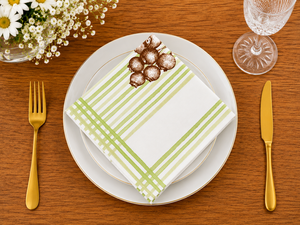 Serviette en coton de qualité supérieure avec imprimé grenade et bordure rayée verte |   Serviette de table en coton imprimée décorative pour la table à manger - Product Image 4